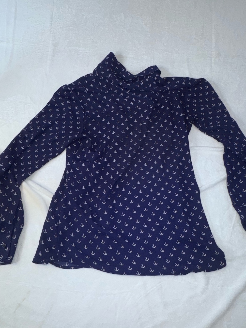 Express Portofino Navy Anchor Print Button Front Blouse Sheer Nautical Small - Picture 10 of 10
